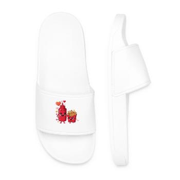 French Fries And Ketchup Love Funny Cartoon Food - Men’s Pool Sliders - white - Front