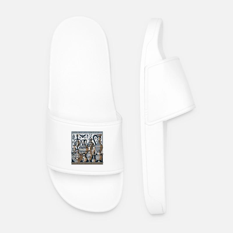 Ancient Vase Ornaments Greek Patterns - Men’s Pool Sliders - white