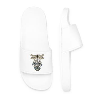 Dragonfly over iris flowers - Men’s Pool Sliders - white - Front