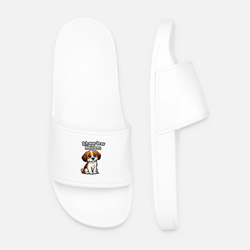 I Was Good Mostly Dog Gift - Men’s Pool Sliders - white