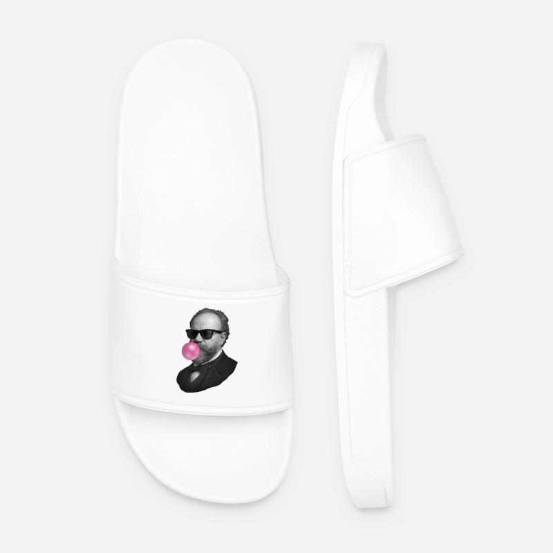 Black and white dandy with pink bubble - Men’s Pool Sliders - white