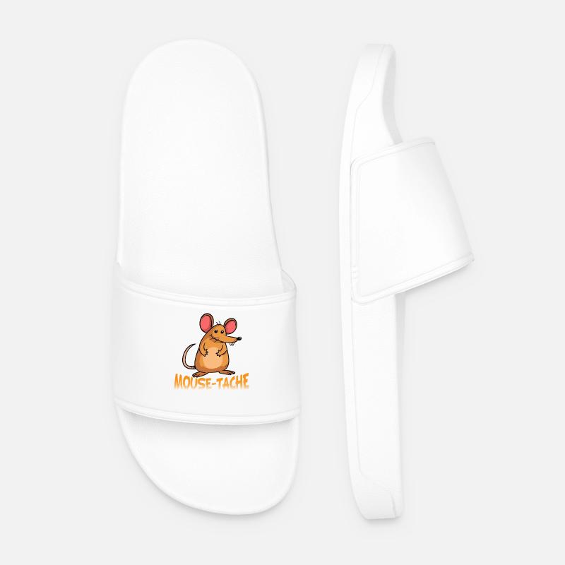 Mouse-Tache Funny Mouse Pun Cartoon Graphic - Men’s Pool Sliders - white