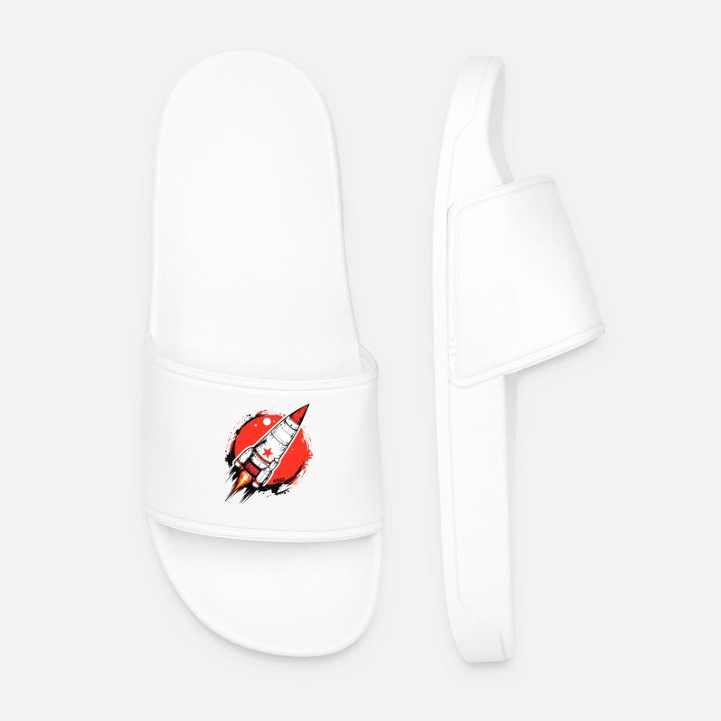 Crimson Rocket Splash Artwork - Men’s Pool Sliders - white