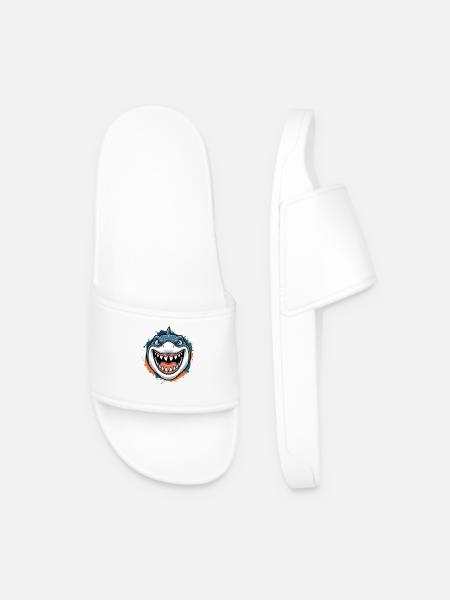 Grinning Shark Cartoon - Men’s Pool Sliders - white