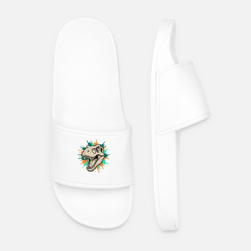 T-Rex Head with Paint Splashes - Men’s Pool Sliders - white