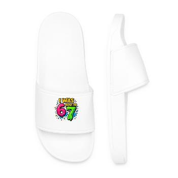 7th Birthday Kids 67 Meme Humor Gift Idea - Men’s Pool Sliders - white - Front