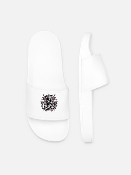 Courage Over Luck Tattoo Style Quote - Men’s Pool Sliders - white