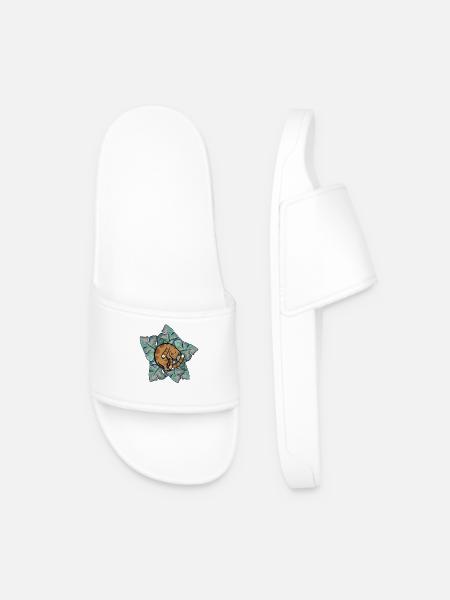 Cat Nap on Monstera Leaves - Men’s Pool Sliders - white