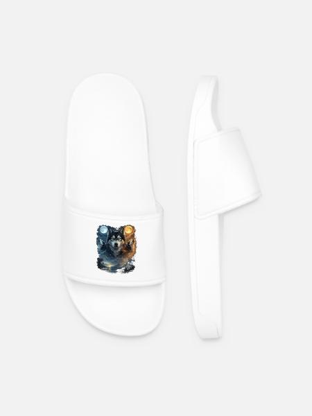 Two Moons Siberian Husky - Men’s Pool Sliders - white