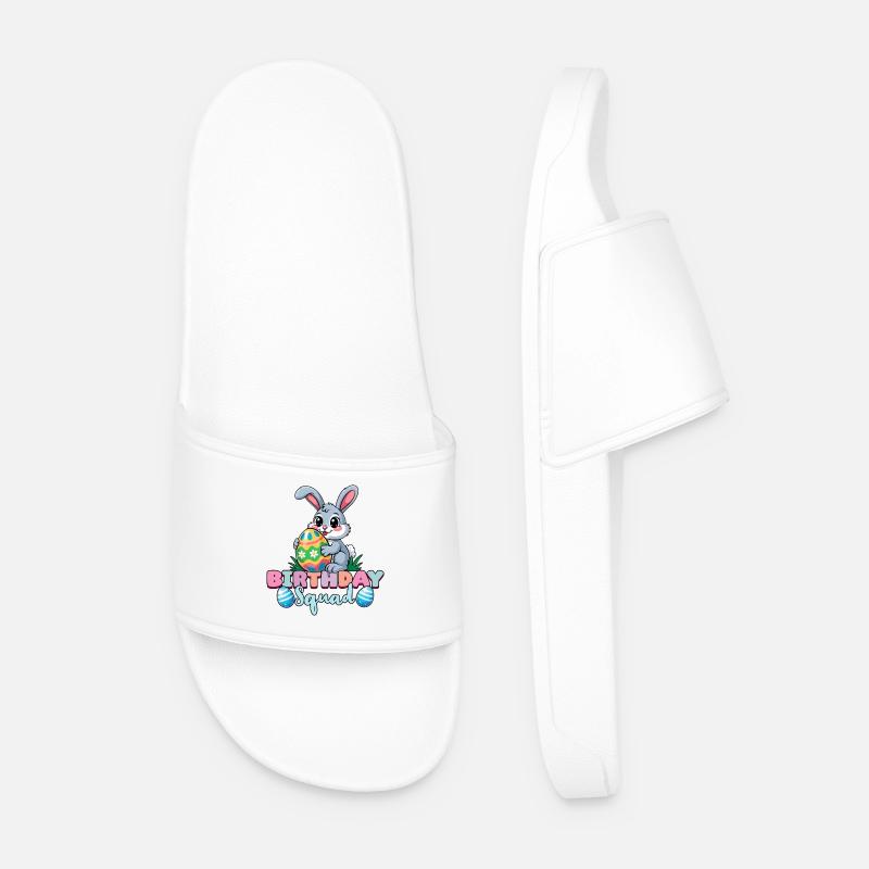Birthday Squad Happy Easter Bunny Spring - Men’s Pool Sliders - white