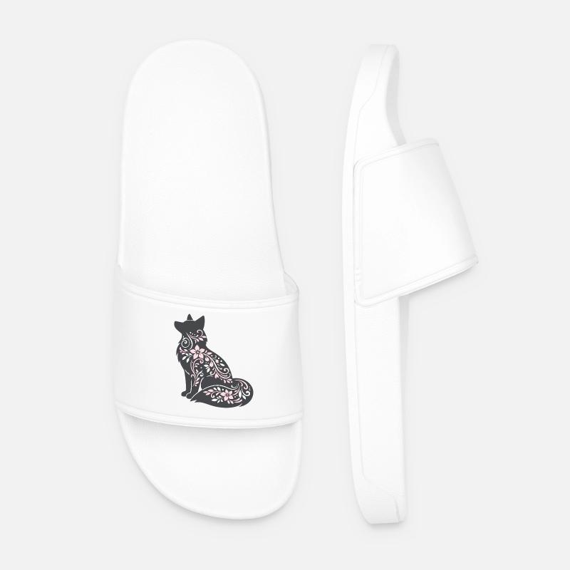 Blumenverzierte Katzen-Silhouette - Männer Badelatschen - Weiß