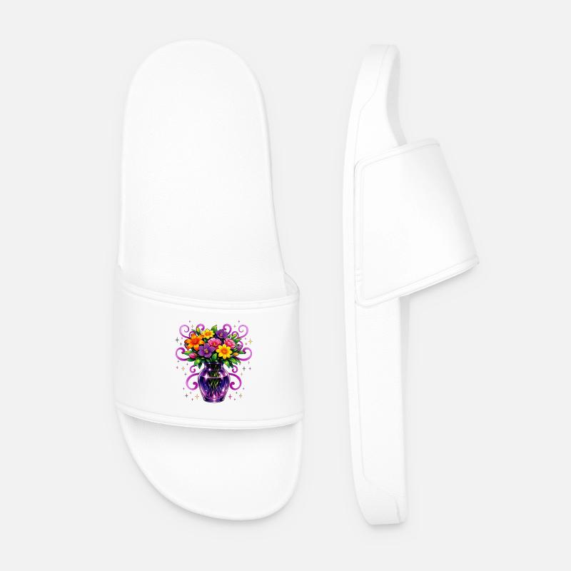 Beltane Blessings May Day Mystical Flower - Men’s Pool Sliders - white