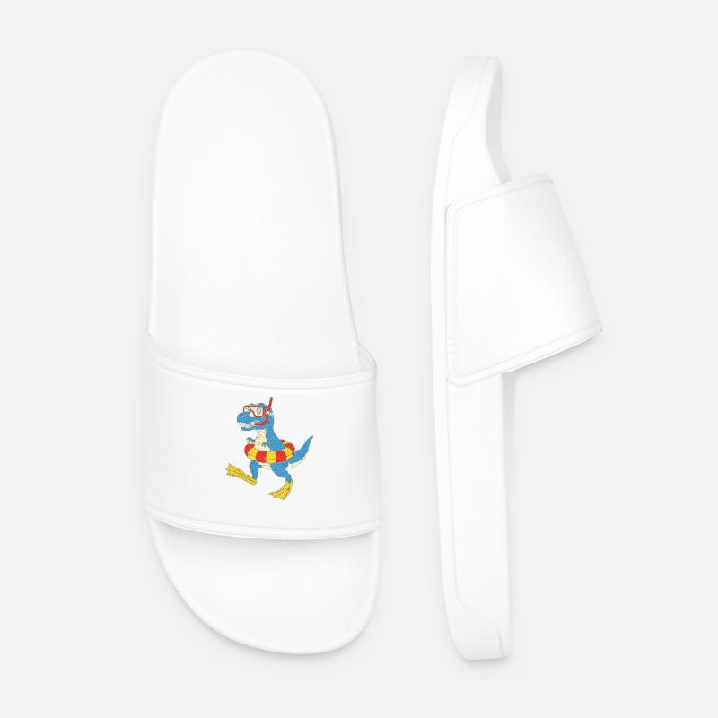 Snorkeling dinosaur on the beach - Men’s Pool Sliders - white