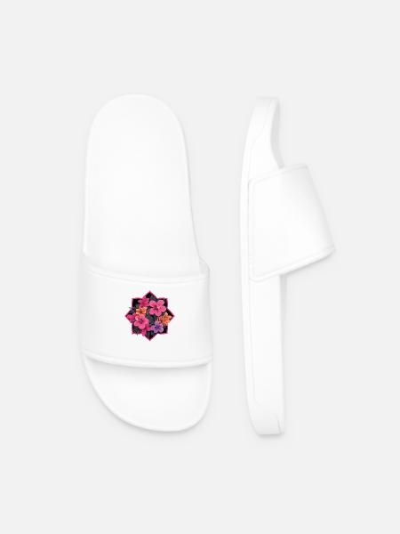 Hibiscus frame in neon pink - Men’s Pool Sliders - white