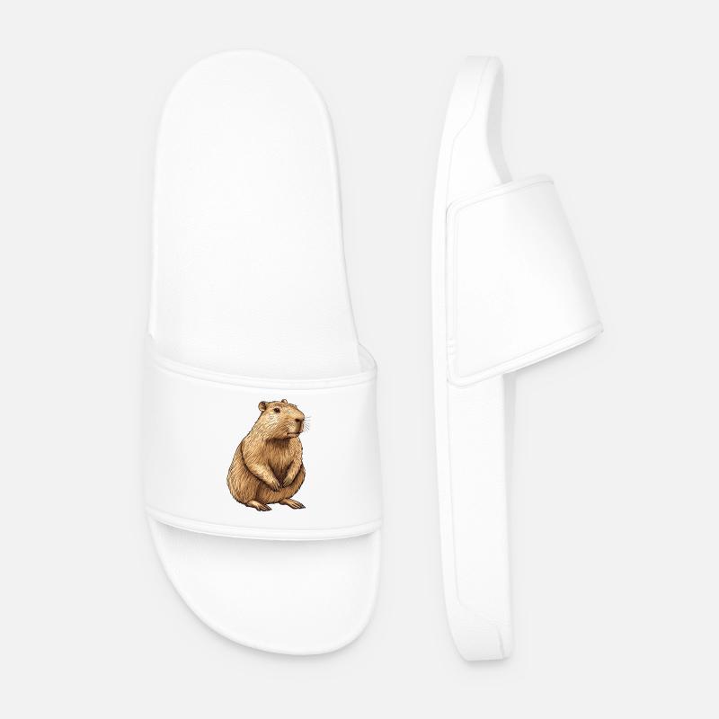 Capybara Portrait - Men’s Pool Sliders - white