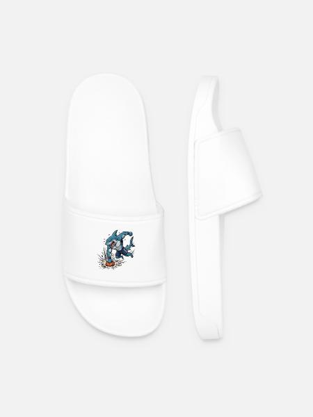 Soccer Shark Cartoon Sporting Attack - Men’s Pool Sliders - white