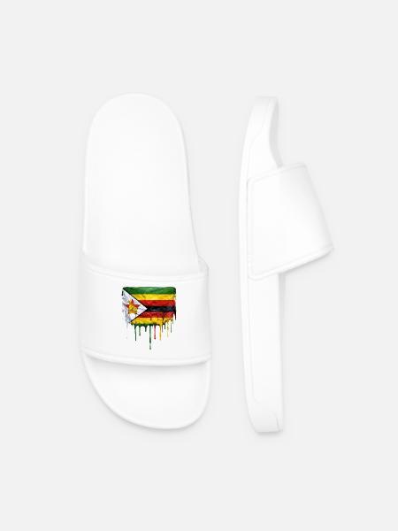 Zimbabwe flag with dripping paint - Men’s Pool Sliders - white