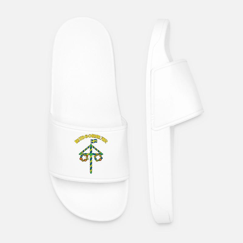 Litha Pagan Summer Solstice Midsummer Midsommar - Men’s Pool Sliders - white