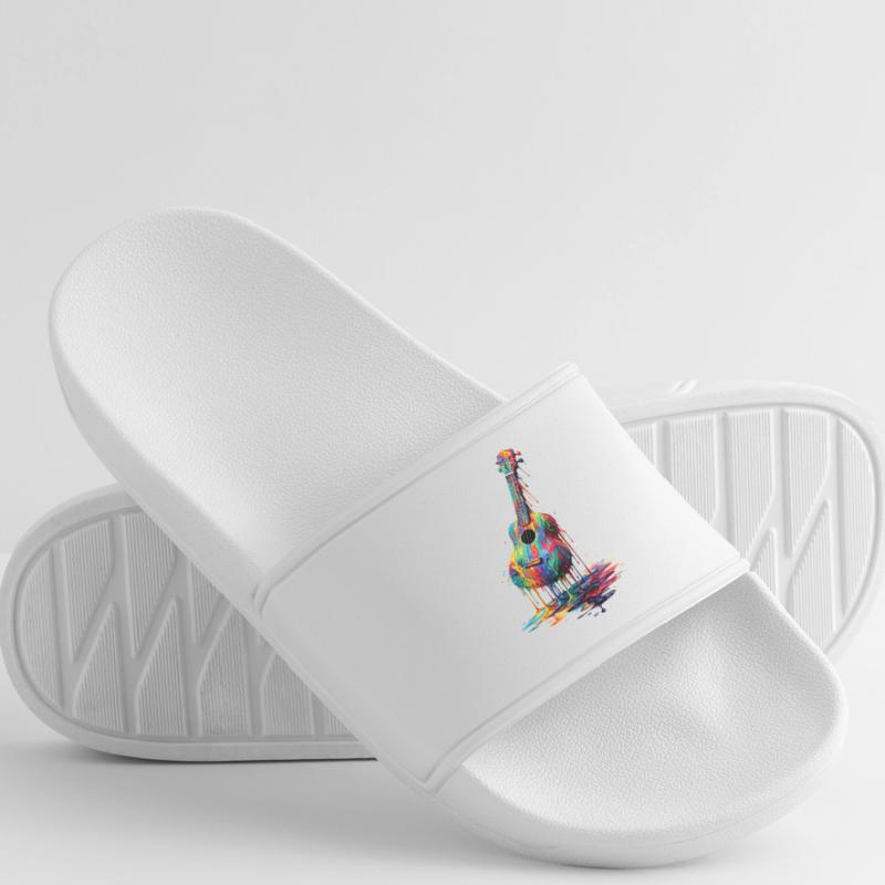 Ukulele with dripping paint Men’s Pool Sliders
