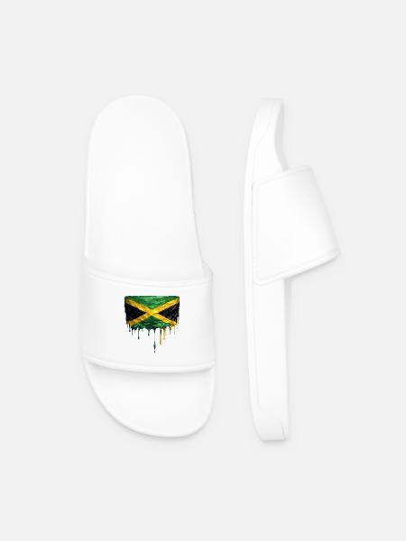 Jamaica Flag Teardrop Print - Men’s Pool Sliders - white