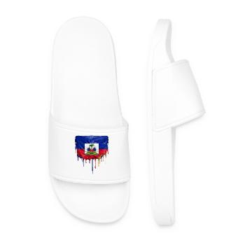 Haiti flag with flowing lacquer paint - Men’s Pool Sliders - white - Front