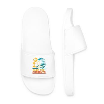 Surf The Currents Waves Palm Trees Beach Motif - Men’s Pool Sliders - white - Front
