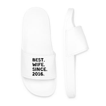 Best Wife Since 2016 10 Year Anniversary Gift - Men’s Pool Sliders - white - Front