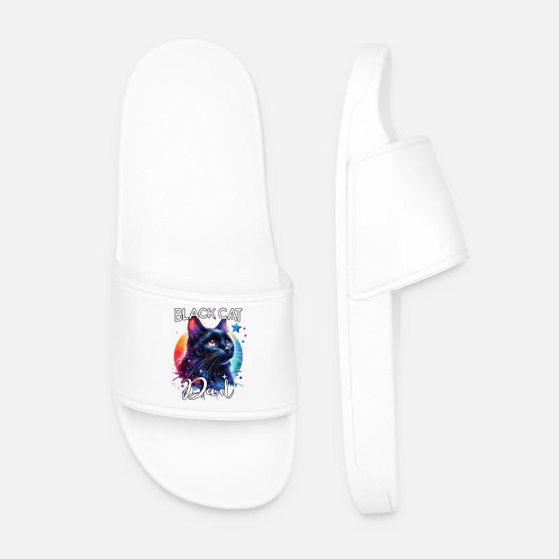 Black Cat Dad - Men’s Pool Sliders - white