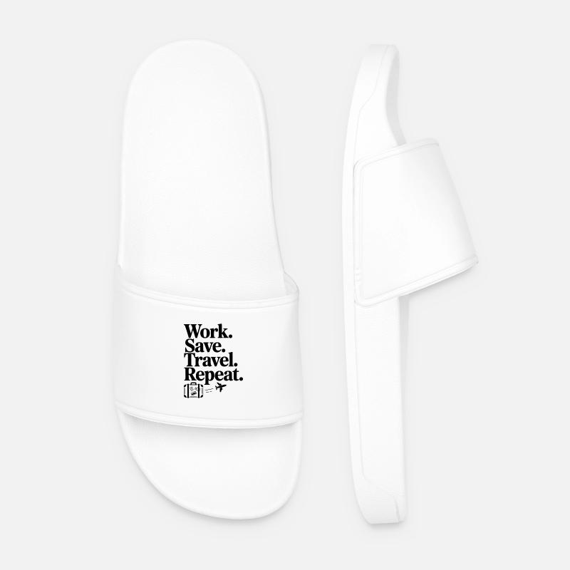 Work. Save. Travel. Repeat. - Men’s Pool Sliders - white