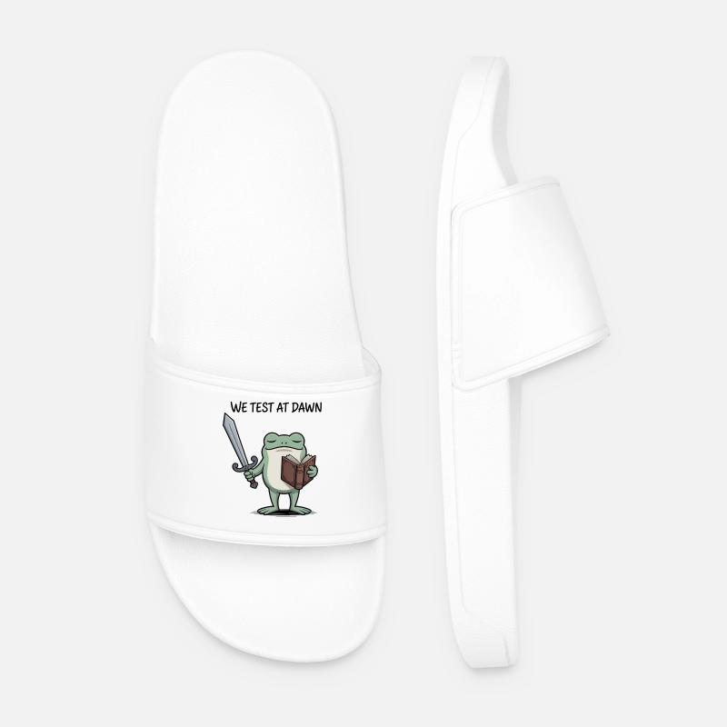 Dawn Frog Knight: Sword & Book - Men’s Pool Sliders - white