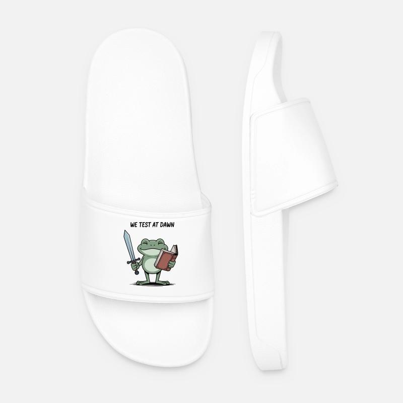 Dawn Quest Frog: Sword & Scroll - Men’s Pool Sliders - white