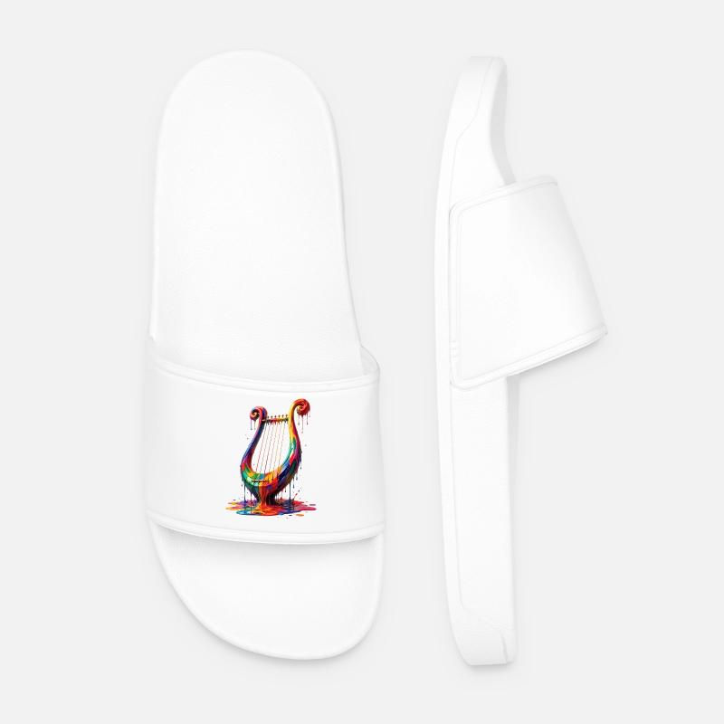 Lyre with dripping paint - Men’s Pool Sliders - white