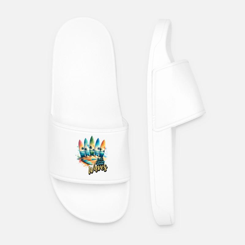 Let's Catch Some Waves - Men’s Pool Sliders - white