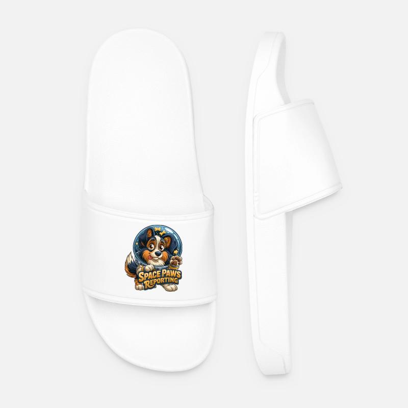 Cosmic Pup Space Paws Design - Men’s Pool Sliders - white