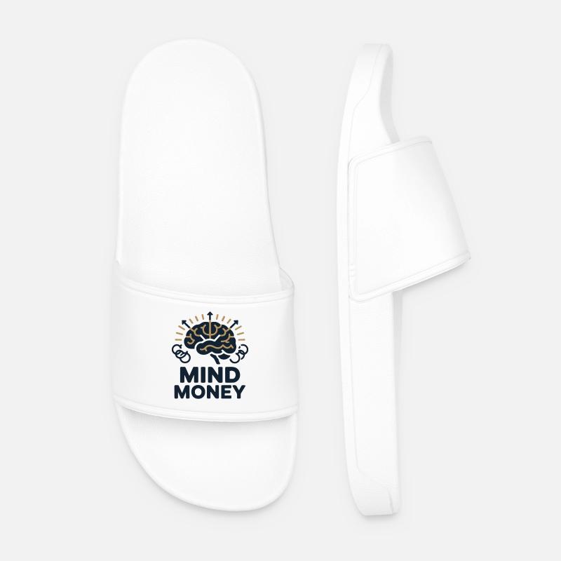 Mind Money Brain Graphic - Men’s Pool Sliders - white