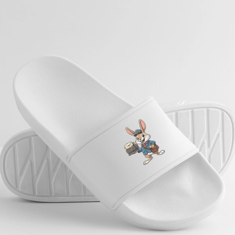 Rabbit as a postman with a stack of letters Men’s Pool Sliders