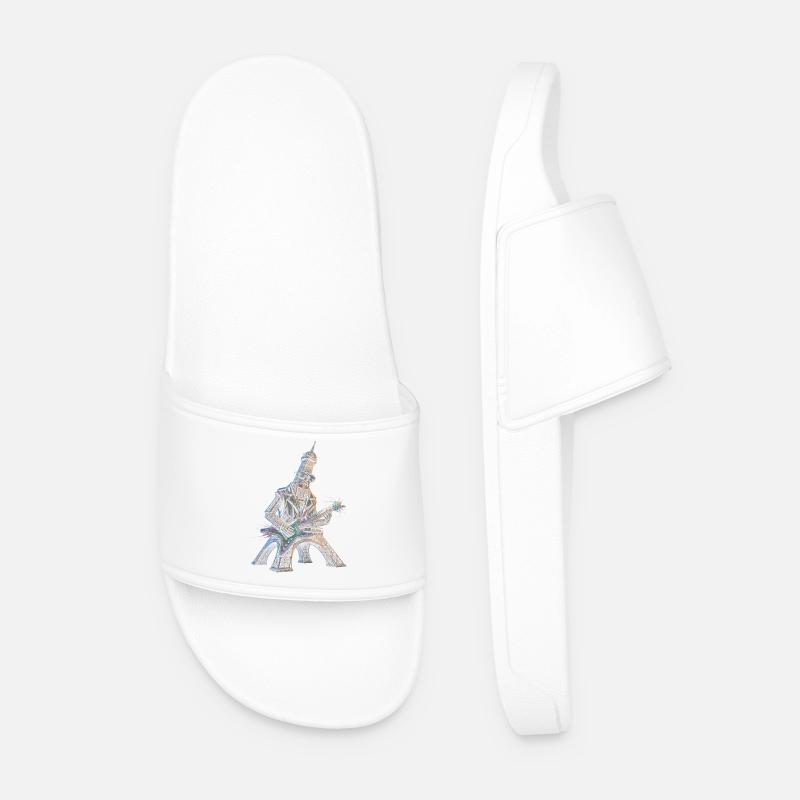 Eiffel Tower plays electric guitar - Men’s Pool Sliders - white