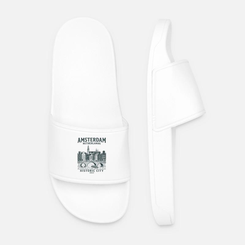Amsterdam Netherlands City Canal Skyline - Männer Badelatschen - Weiß