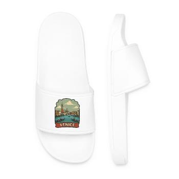 Venice Grand Canal Gondola Vintage Travel Sticker - Men’s Pool Sliders - white - Front