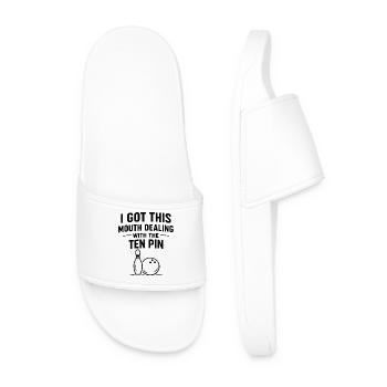 Bowling Humor Funny Player Sports Gift - Men’s Pool Sliders - white - Front