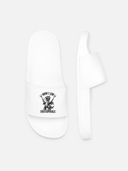 Now I Am Unstoppable Retro Dragon - Men’s Pool Sliders - white