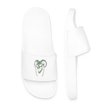 Skull with Horns Ram Skull - Men’s Pool Sliders - white - Front