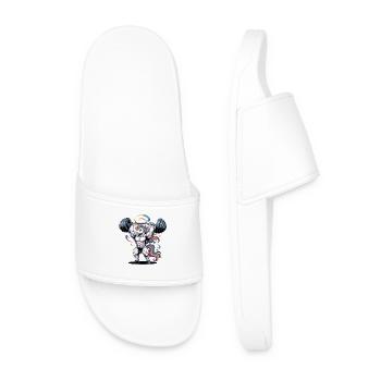 Bodybuilding Unicorn With Dumbbell Rainbow Power - Men’s Pool Sliders - white - Front