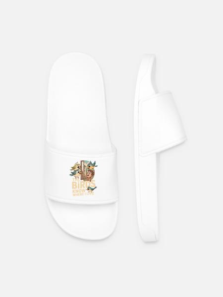 Birds Know Where I Live Cartoon - Men’s Pool Sliders - white