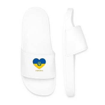 Herzflagge Ukraine mit Wappen Ukraine Flagge - Männer Badelatschen - Weiß - Vorne