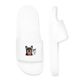 Snack Fashion Funny French Bulldog With Biscuit Dog - Men’s Pool Sliders - white - Front