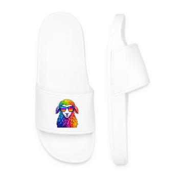 Rainbow Llama with Sunglasses - Men’s Pool Sliders - white - Front