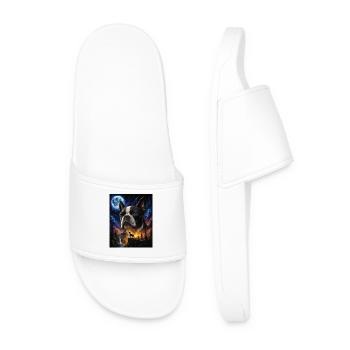 Art du Boston Terrier Hurlant de Chien de Lune - Claquettes Homme - blanc - Devant