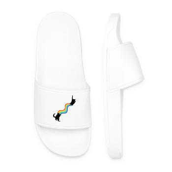 Cute Rainbow Retro Cat Lover Colorful Kitten - Men’s Pool Sliders - white - Front