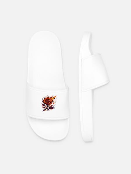 Fire Rose Flame Art - Men’s Pool Sliders - white